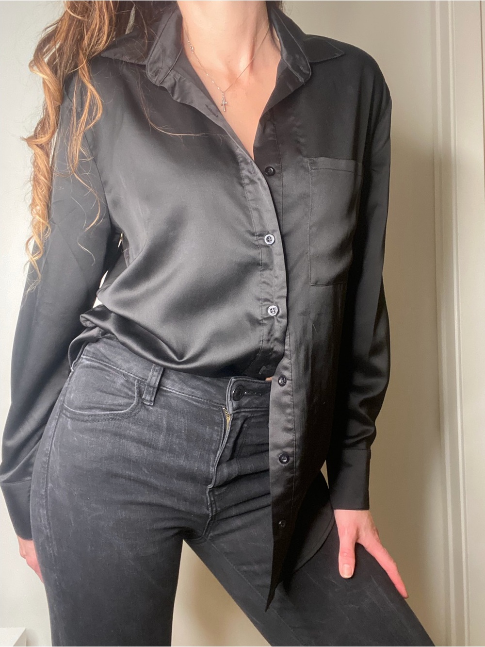 Wrinkle free sexy satiny blouse new condition